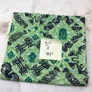 Vintage Fabric 31" X 44" 100% Cotton Green Printed Tribal Bird Design